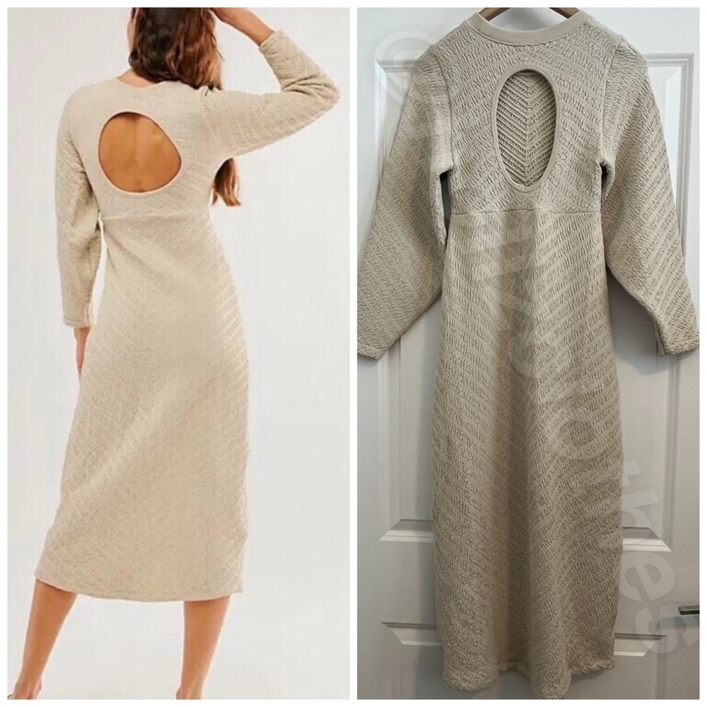 Free People NWOT Gabby Seamless Midi Dress Wet Plaster Ivory/Cream M/L - Picture 10 of 13